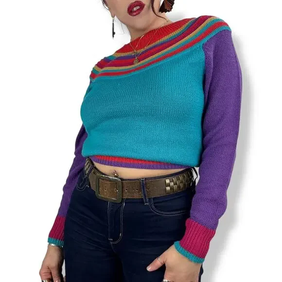 ❌SOLD❌1970's QUEENS WAY TO FASHION rainbow knit sweater made in Korea - Picture 17 of 17